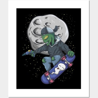 Alien Skateboard in Space Posters and Art